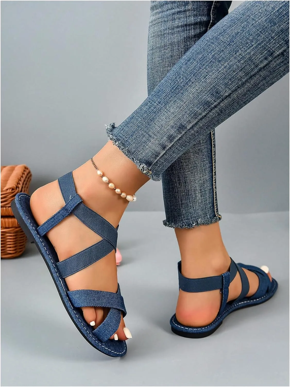 GORGLITTER Women's Criss Cross Gladiator Sandals Dressy Summer Cute Ankle Strap Open Toe Flat Sandals