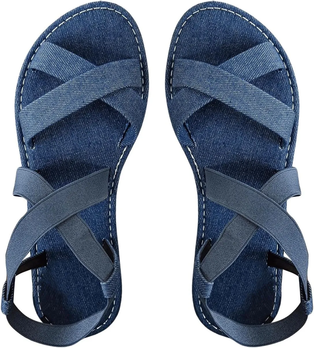 GORGLITTER Women's Criss Cross Gladiator Sandals Dressy Summer Cute Ankle Strap Open Toe Flat Sandals