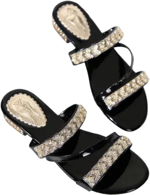 GORGLITTER Women's Gold Sandals Strappy Flat Sandals Summer Sparkly Sandals