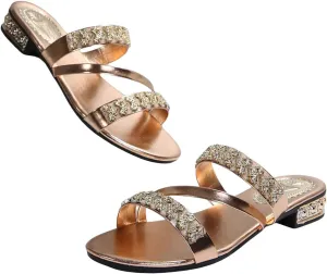 GORGLITTER Women's Gold Sandals Strappy Flat Sandals Summer Sparkly Sandals