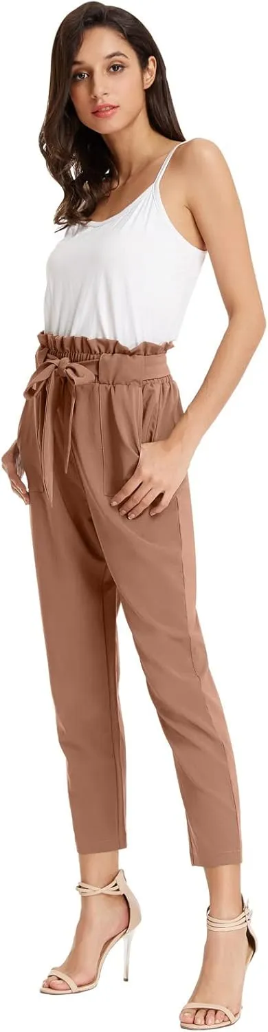 GRACE KARIN Women's Cropped Paper Bag Waist Pants with Pockets