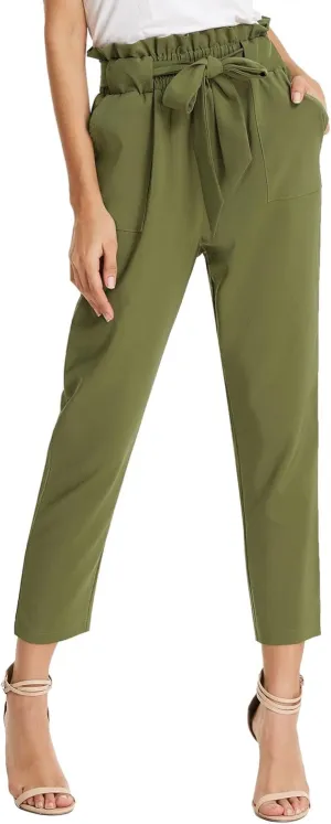GRACE KARIN Women's Cropped Paper Bag Waist Pants with Pockets