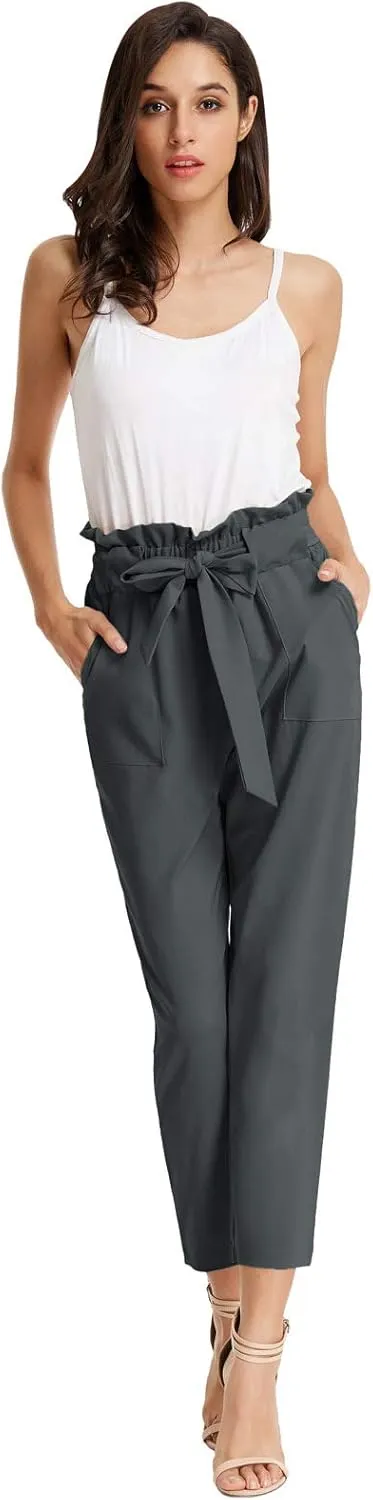 GRACE KARIN Women's Cropped Paper Bag Waist Pants with Pockets