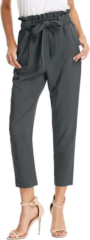 GRACE KARIN Women's Cropped Paper Bag Waist Pants with Pockets