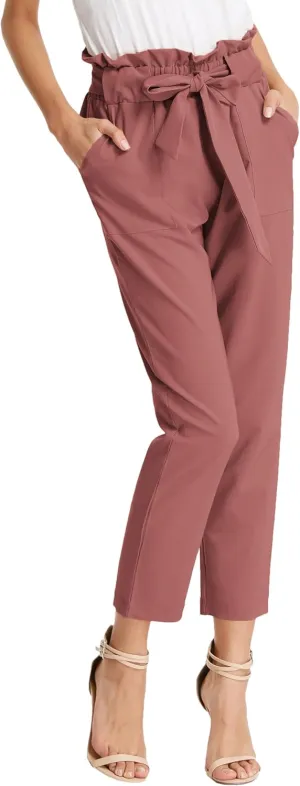 GRACE KARIN Women's Cropped Paper Bag Waist Pants with Pockets