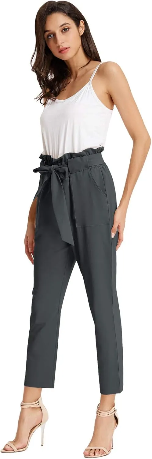GRACE KARIN Women's Cropped Paper Bag Waist Pants with Pockets