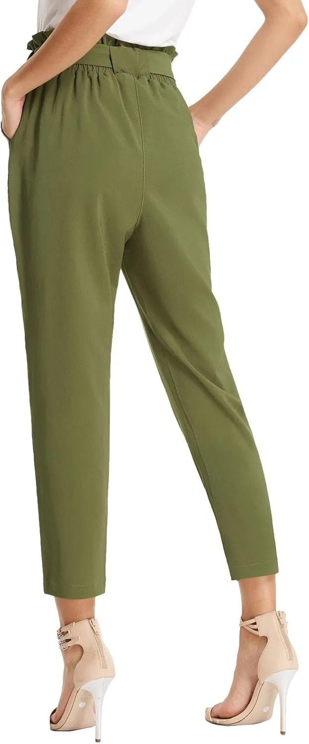 GRACE KARIN Women's Cropped Paper Bag Waist Pants with Pockets