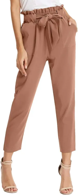GRACE KARIN Women's Cropped Paper Bag Waist Pants with Pockets