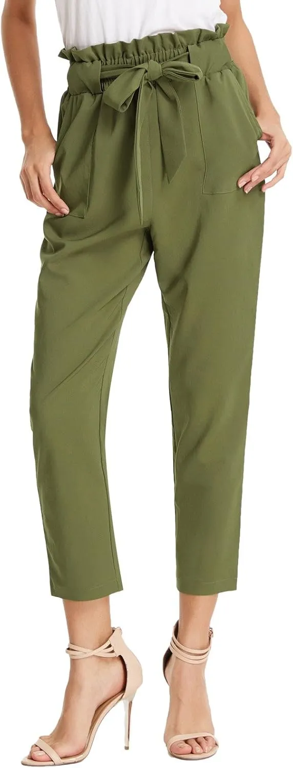 GRACE KARIN Women's Cropped Paper Bag Waist Pants with Pockets