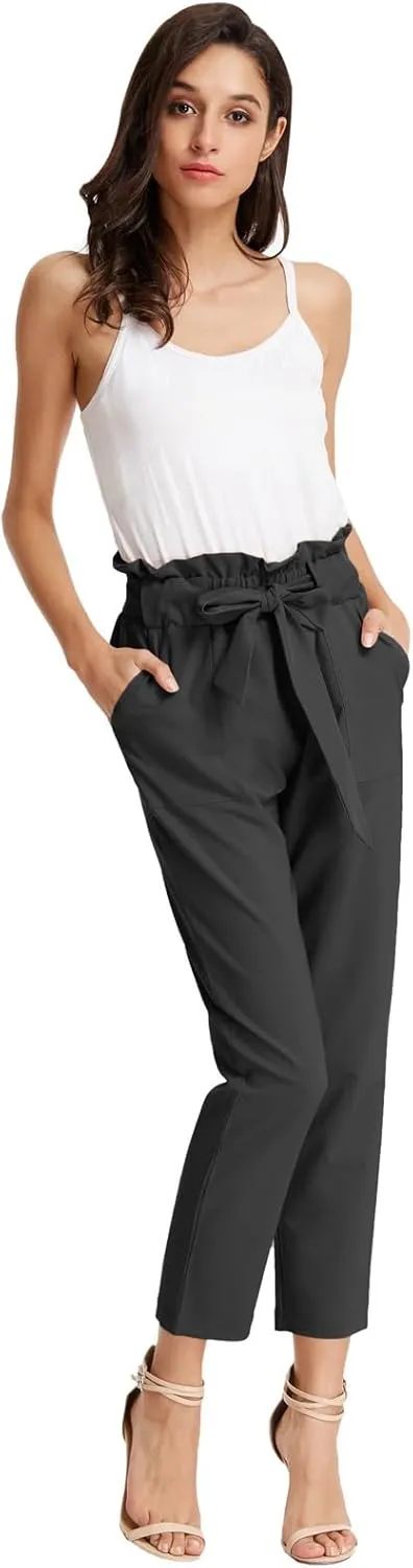 GRACE KARIN Women's Cropped Paper Bag Waist Pants with Pockets
