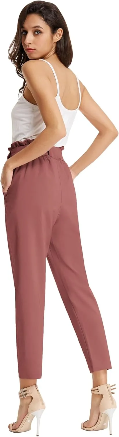 GRACE KARIN Women's Cropped Paper Bag Waist Pants with Pockets