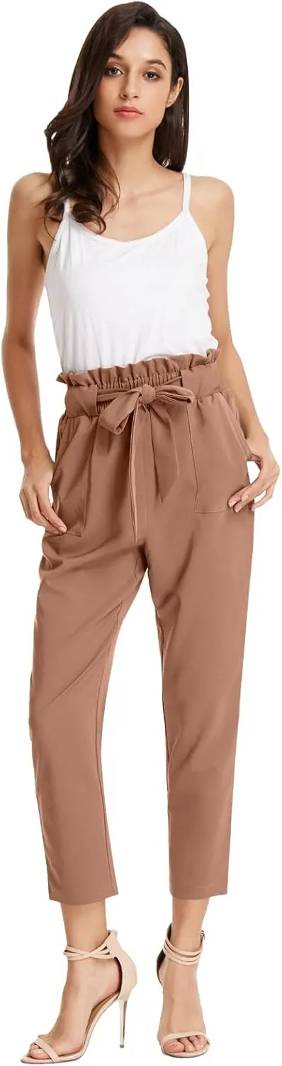 GRACE KARIN Women's Cropped Paper Bag Waist Pants with Pockets