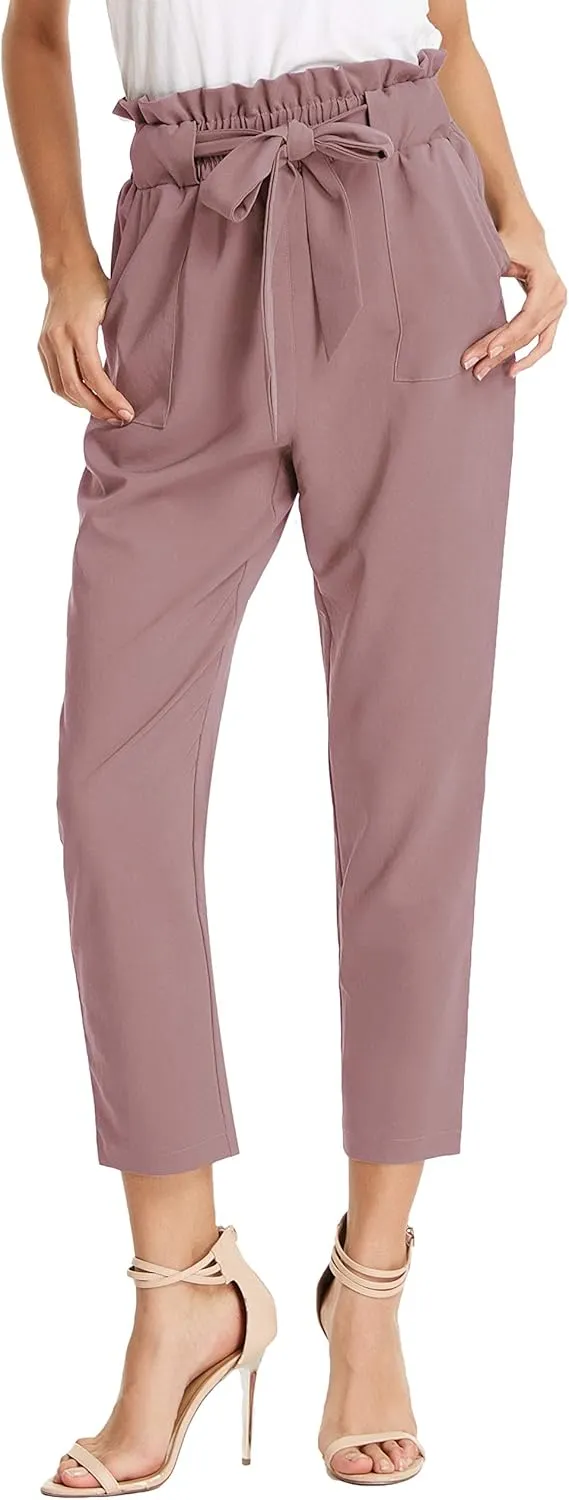 GRACE KARIN Women's Cropped Paper Bag Waist Pants with Pockets