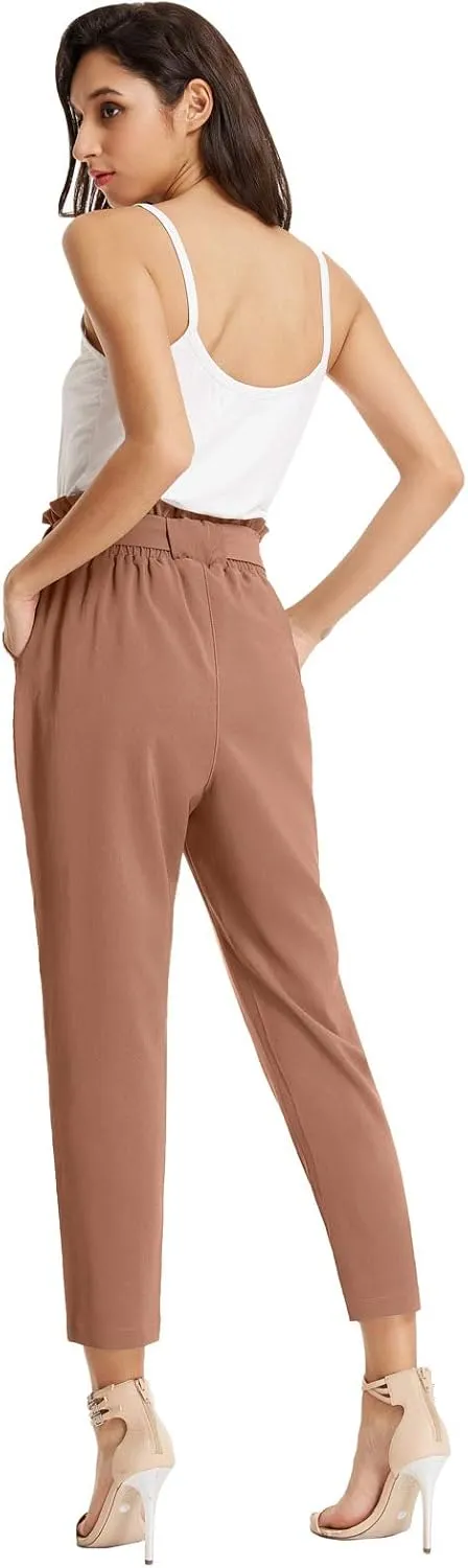 GRACE KARIN Women's Cropped Paper Bag Waist Pants with Pockets