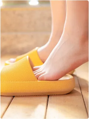 HANDA Cloud Slides for Women and Men, EVA Cushioned Thick Sole Soft Slippers, Non-Slip Quiet Bathroom Shower Spa Pool Gym House Sandals Summer Slippers (10.5-11 Women/9-10 Men, Orange)