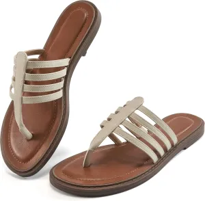 HARENCE Womens Flats Sandals Dressy: Comfortable Summer Slip On Thong Flat Shoes Casual Beach Walking Slide Sandal