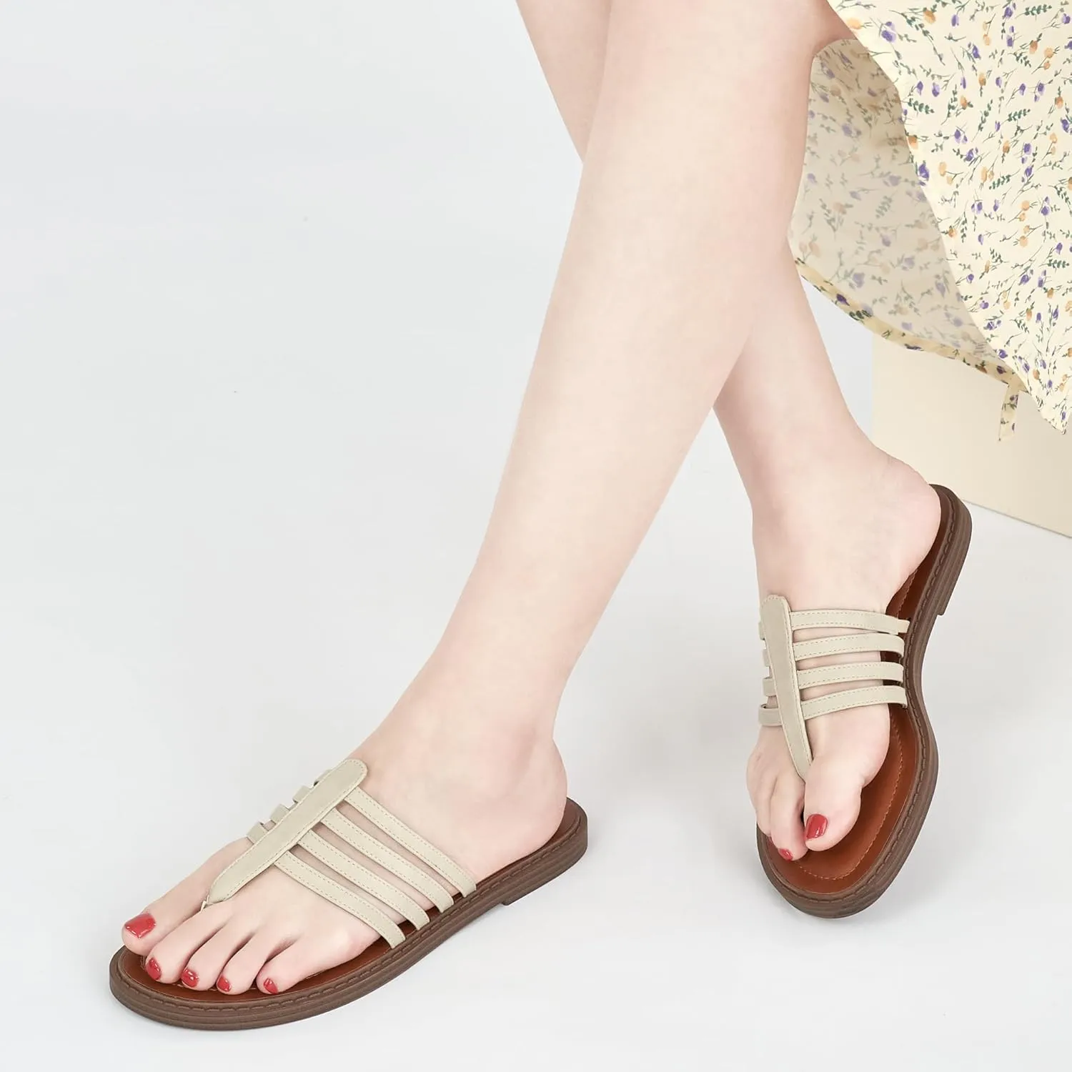 HARENCE Womens Flats Sandals Dressy: Comfortable Summer Slip On Thong Flat Shoes Casual Beach Walking Slide Sandal