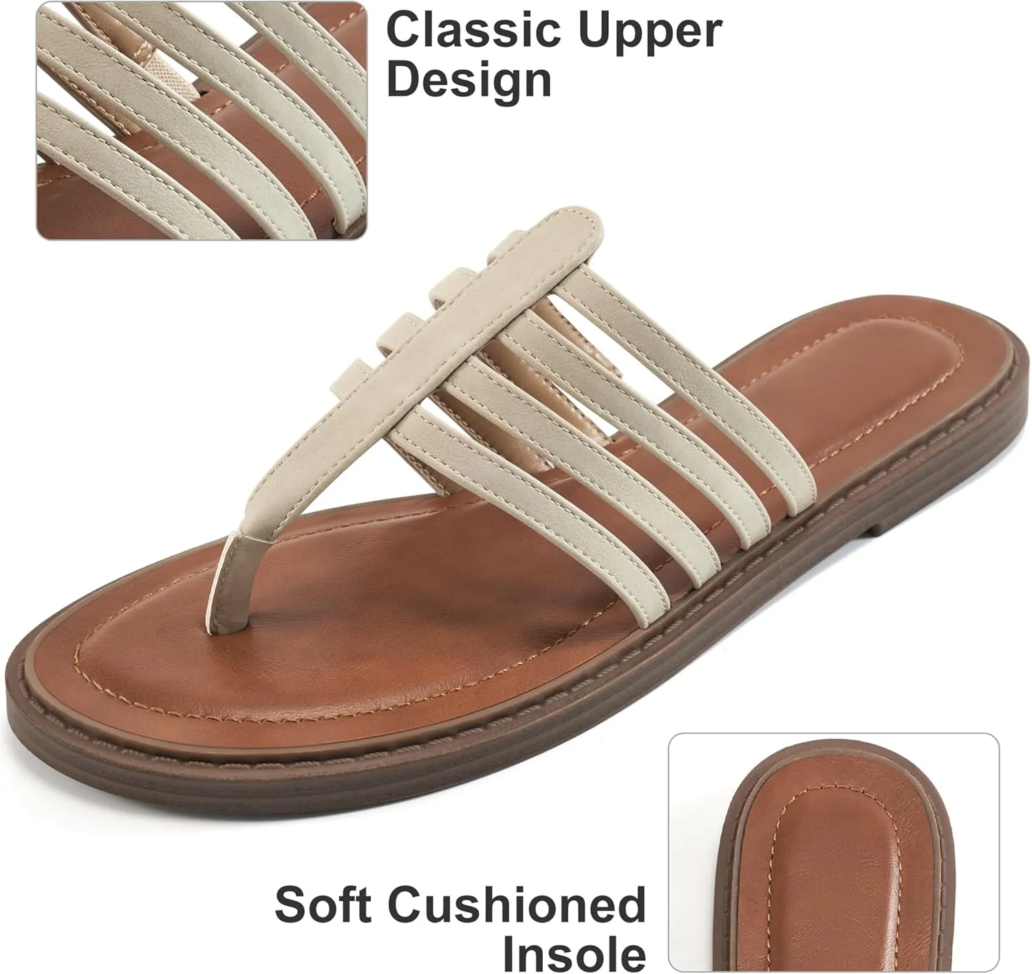 HARENCE Womens Flats Sandals Dressy: Comfortable Summer Slip On Thong Flat Shoes Casual Beach Walking Slide Sandal