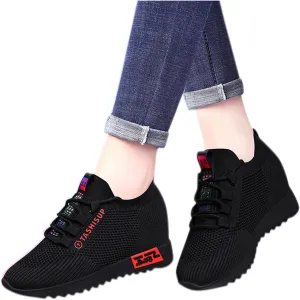 Hbeylia Women's Platform Hidden Wedges Sneaker Breathable Lightweight Mesh High Top Slip On Athletic Walking Shoes Fashion High Heel Work Sneaker Loafer for Women (Red, 7.5)