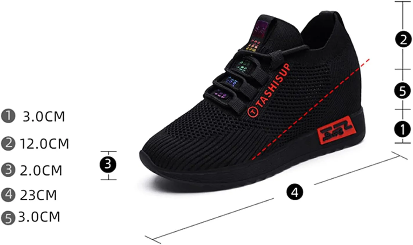 Hbeylia Women's Platform Hidden Wedges Sneaker Breathable Lightweight Mesh High Top Slip On Athletic Walking Shoes Fashion High Heel Work Sneaker Loafer for Women (Red, 7.5)