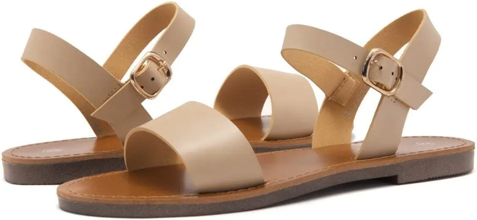 Herstyle Keetton Women's Flat Sandals Open Toe Ladies Dressy Sandals Black White Cognac Flat Sandals Ankle Strap Comfy Casual Sandal for Summer