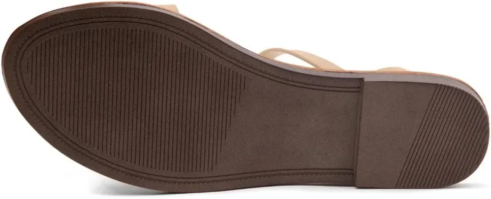 Herstyle Keetton Women's Flat Sandals Open Toe Ladies Dressy Sandals Black White Cognac Flat Sandals Ankle Strap Comfy Casual Sandal for Summer