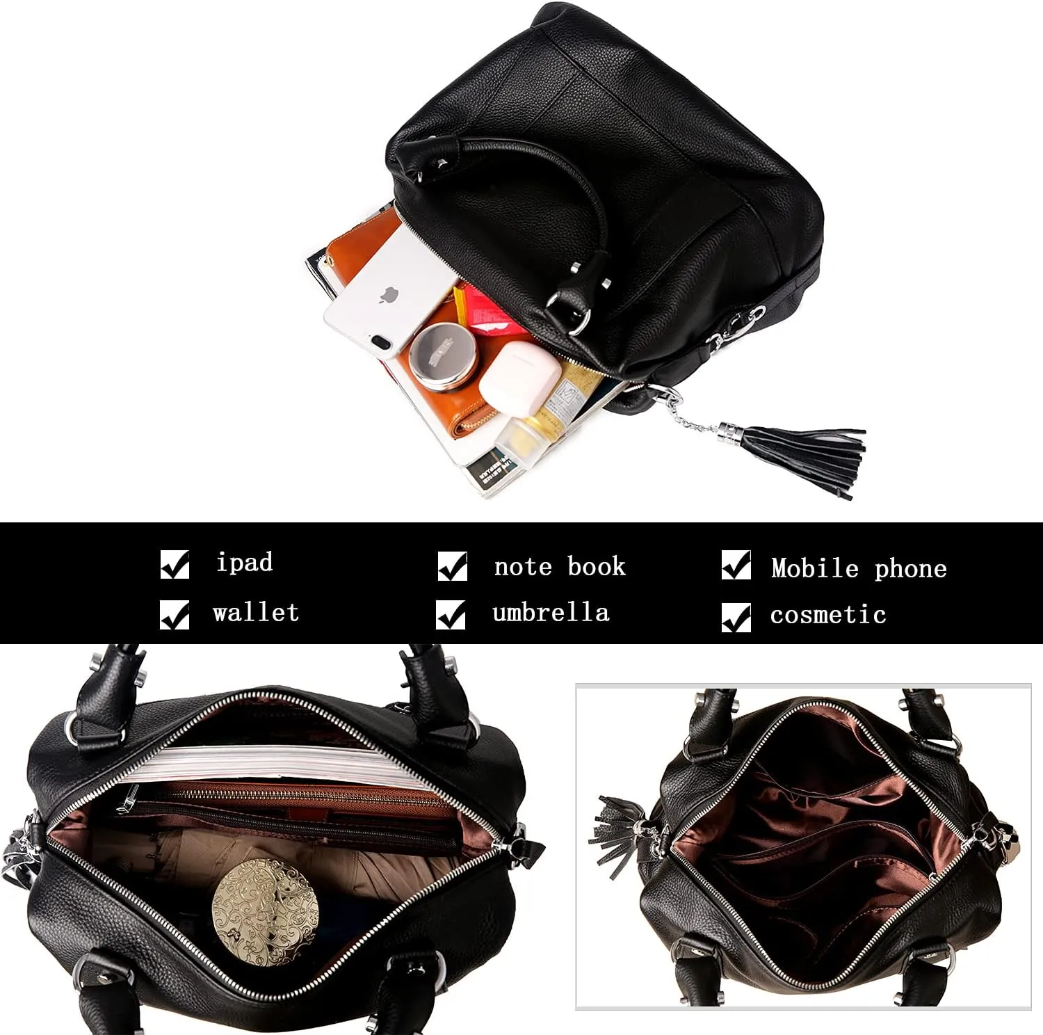 HESHE Womens Genuine Leather Handbags Purse Crossbody Satchel Tote Bags Ladies Real Leather Bags