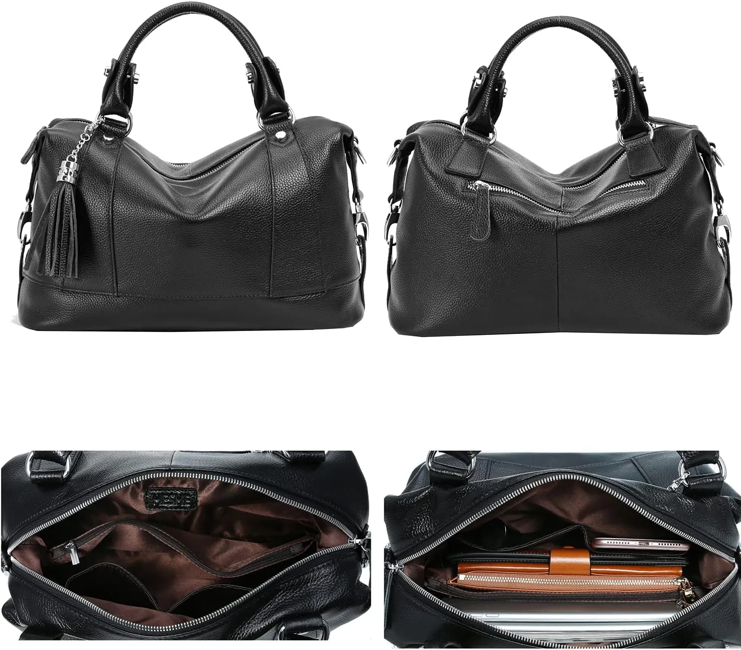 HESHE Womens Genuine Leather Handbags Purse Crossbody Satchel Tote Bags Ladies Real Leather Bags