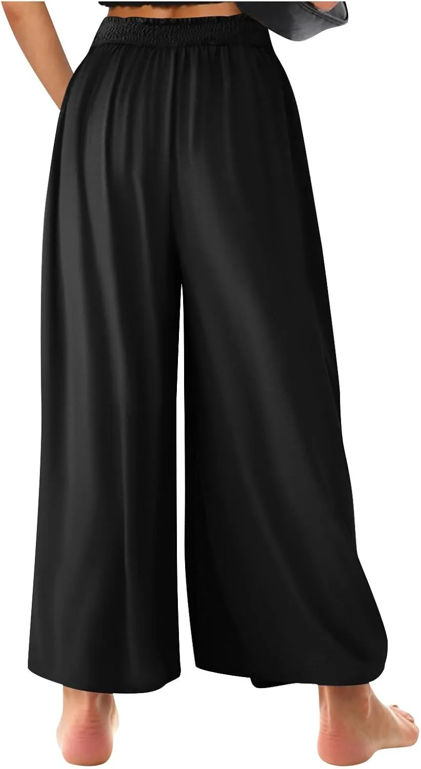 High Waisted Palazzo Pants for Women Trendy 2024 Causal Wide Leg Flowy Yoga Pant Trousers Beach Vacation Outfits
