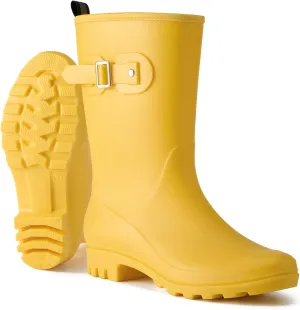 HISEA Mid-calf Rubber Rain Boots for Women Waterproof Wellington Boots for Outdoor