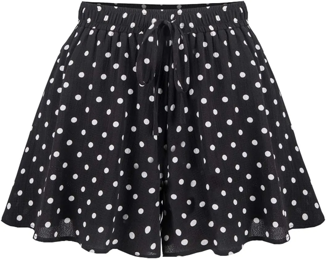 HOW'ON Women's Summer Casual Comfy Culottes Shorts Elastic Waist Wide Leg Shorts