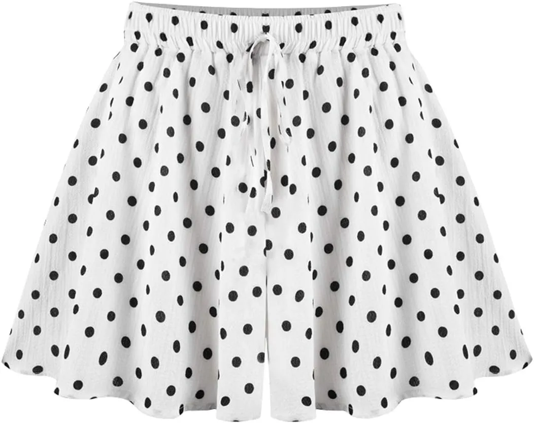 HOW'ON Women's Summer Casual Comfy Culottes Shorts Elastic Waist Wide Leg Shorts