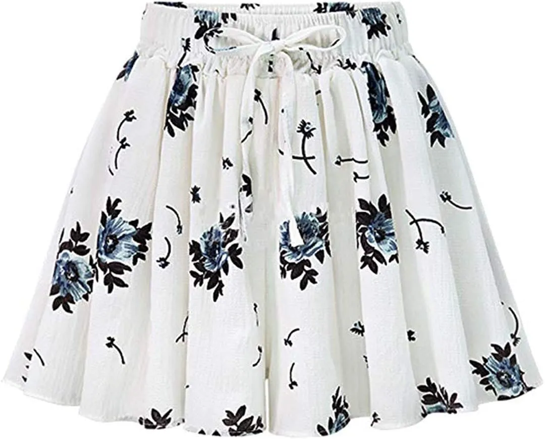 HOW'ON Women's Summer Casual Comfy Culottes Shorts Elastic Waist Wide Leg Shorts