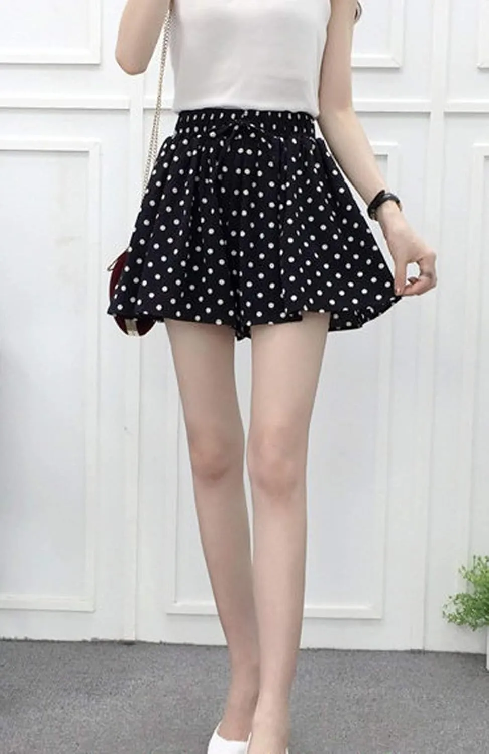 HOW'ON Women's Summer Casual Comfy Culottes Shorts Elastic Waist Wide Leg Shorts
