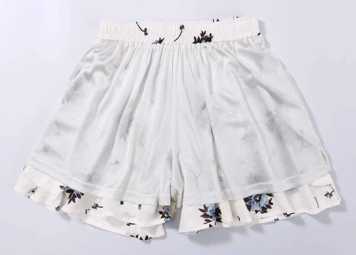 HOW'ON Women's Summer Casual Comfy Culottes Shorts Elastic Waist Wide Leg Shorts