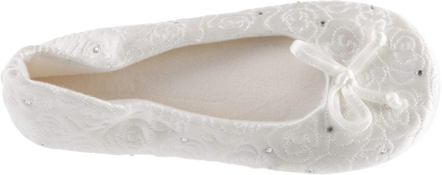 Isotoner Women's Ballerina Slippers with Terry Lined and Rose Quilt Ballet Flat