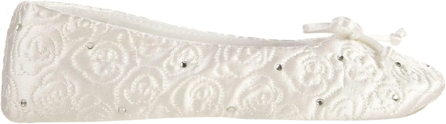 Isotoner Women's Ballerina Slippers with Terry Lined and Rose Quilt Ballet Flat