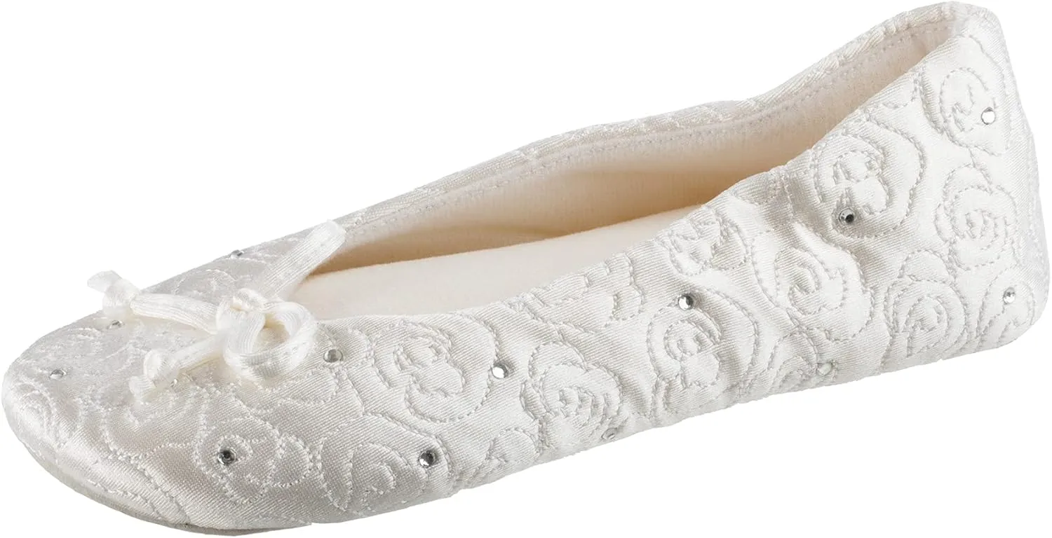 Isotoner Women's Ballerina Slippers with Terry Lined and Rose Quilt Ballet Flat