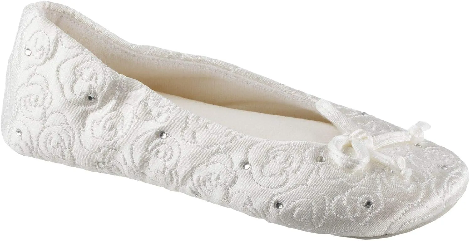 Isotoner Women's Ballerina Slippers with Terry Lined and Rose Quilt Ballet Flat