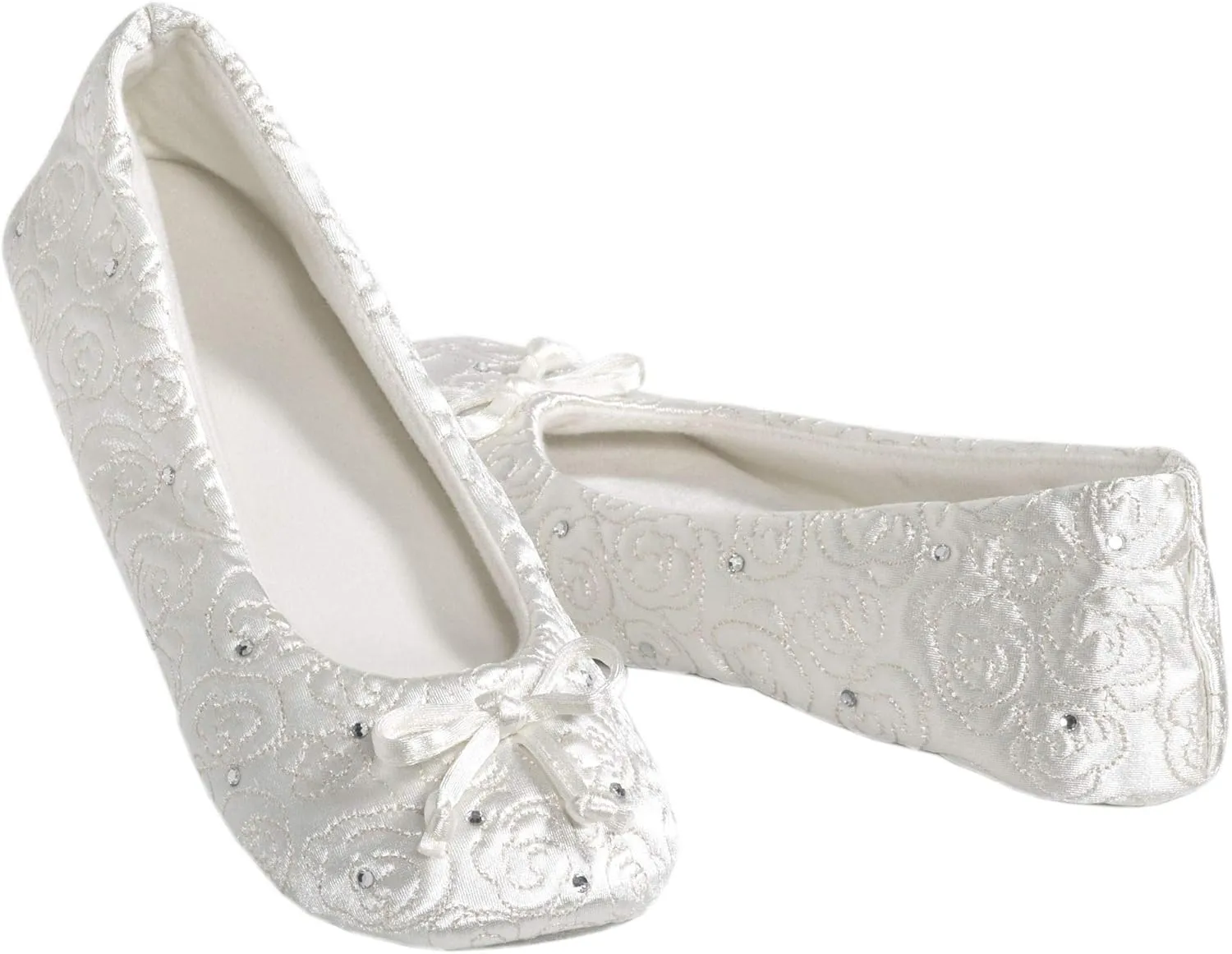 Isotoner Women's Ballerina Slippers with Terry Lined and Rose Quilt Ballet Flat