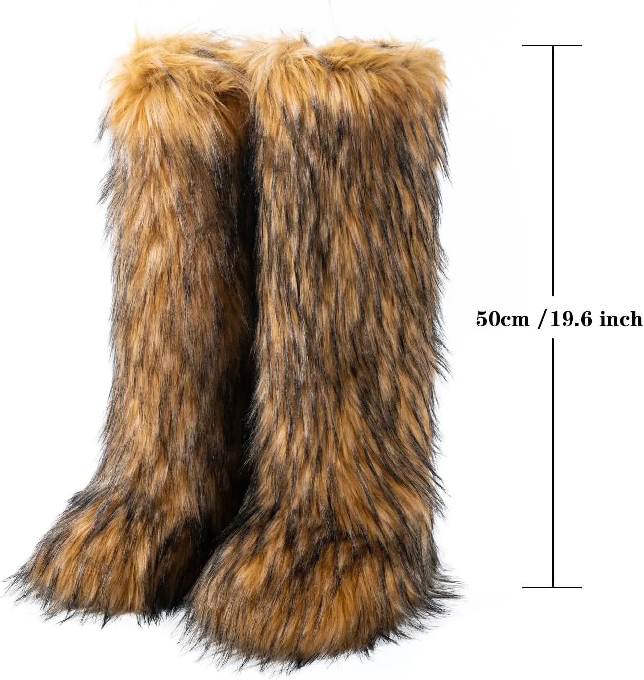 IXU Women's Faux Fur Boot Furry Fluffy Round Toe Suede Winter Comfy Plush Warm Short Outdoor Indoor Flat Shoes Knee-High Boots