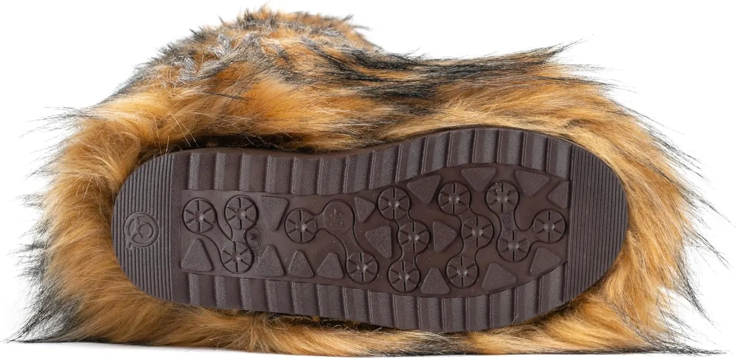 IXU Women's Faux Fur Boot Furry Fluffy Round Toe Suede Winter Comfy Plush Warm Short Outdoor Indoor Flat Shoes Knee-High Boots