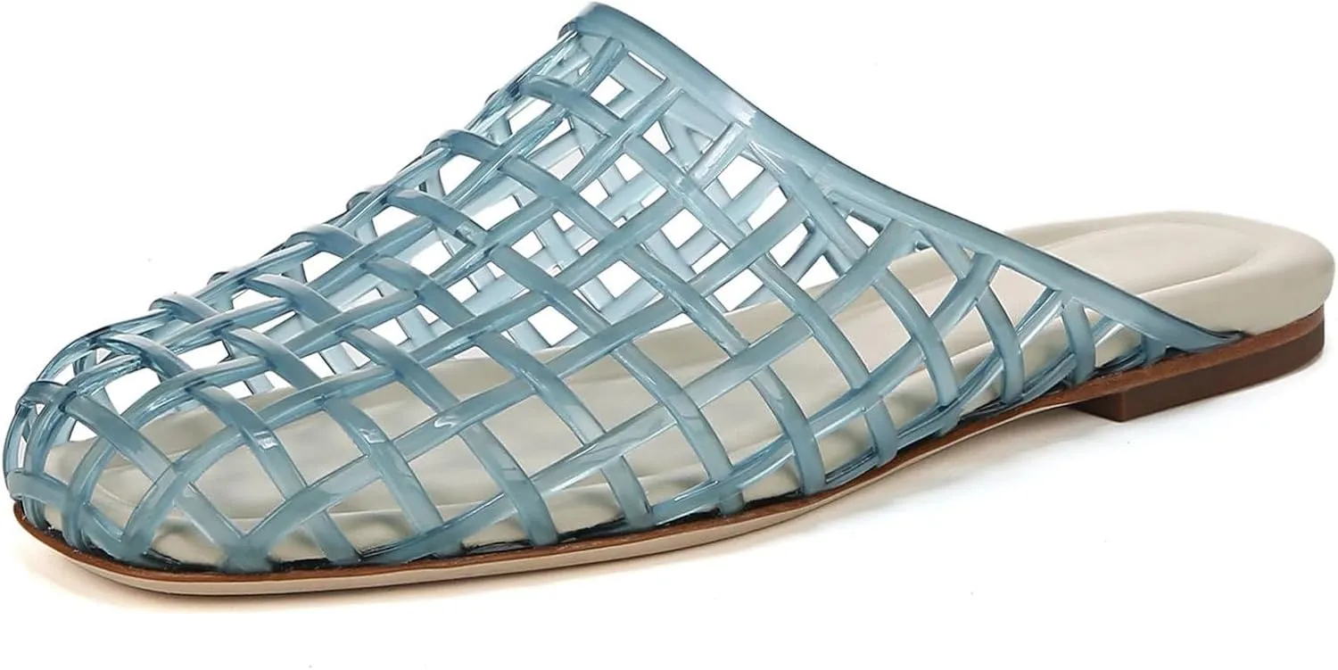 Jelly Shoes for Women Clear Jelly Mesh Slides Sandals Comfortable Closed Round Toe Flat Sandals Slip On Summer Beach Slippers