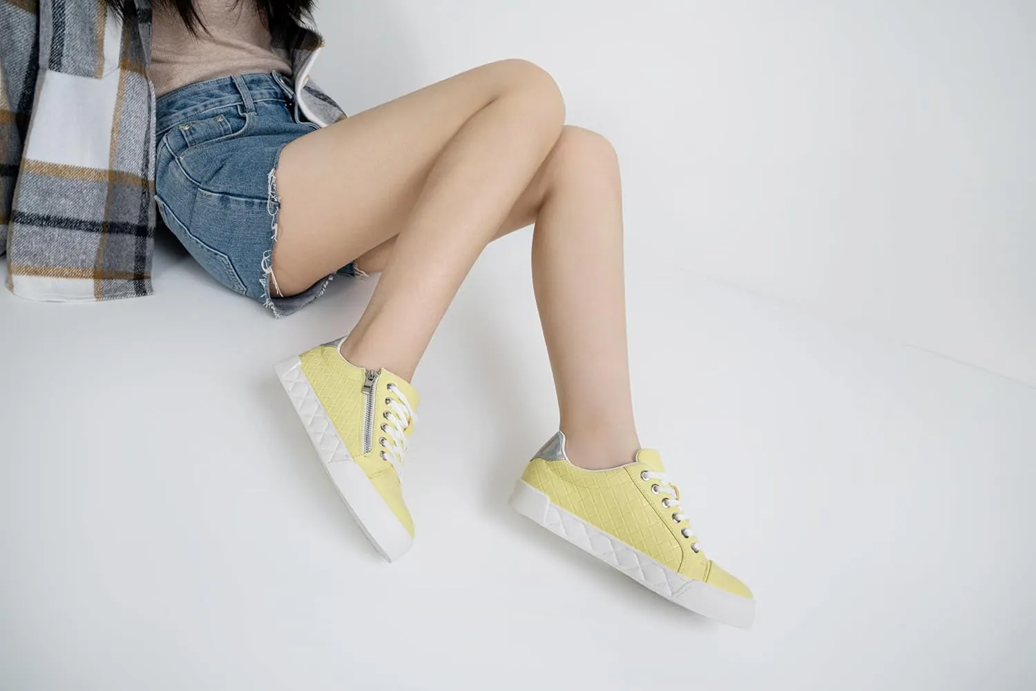 Jeossy Women's Flat Low Top Casual Fashion Sneakers Round Toe Shoes with Zipper
