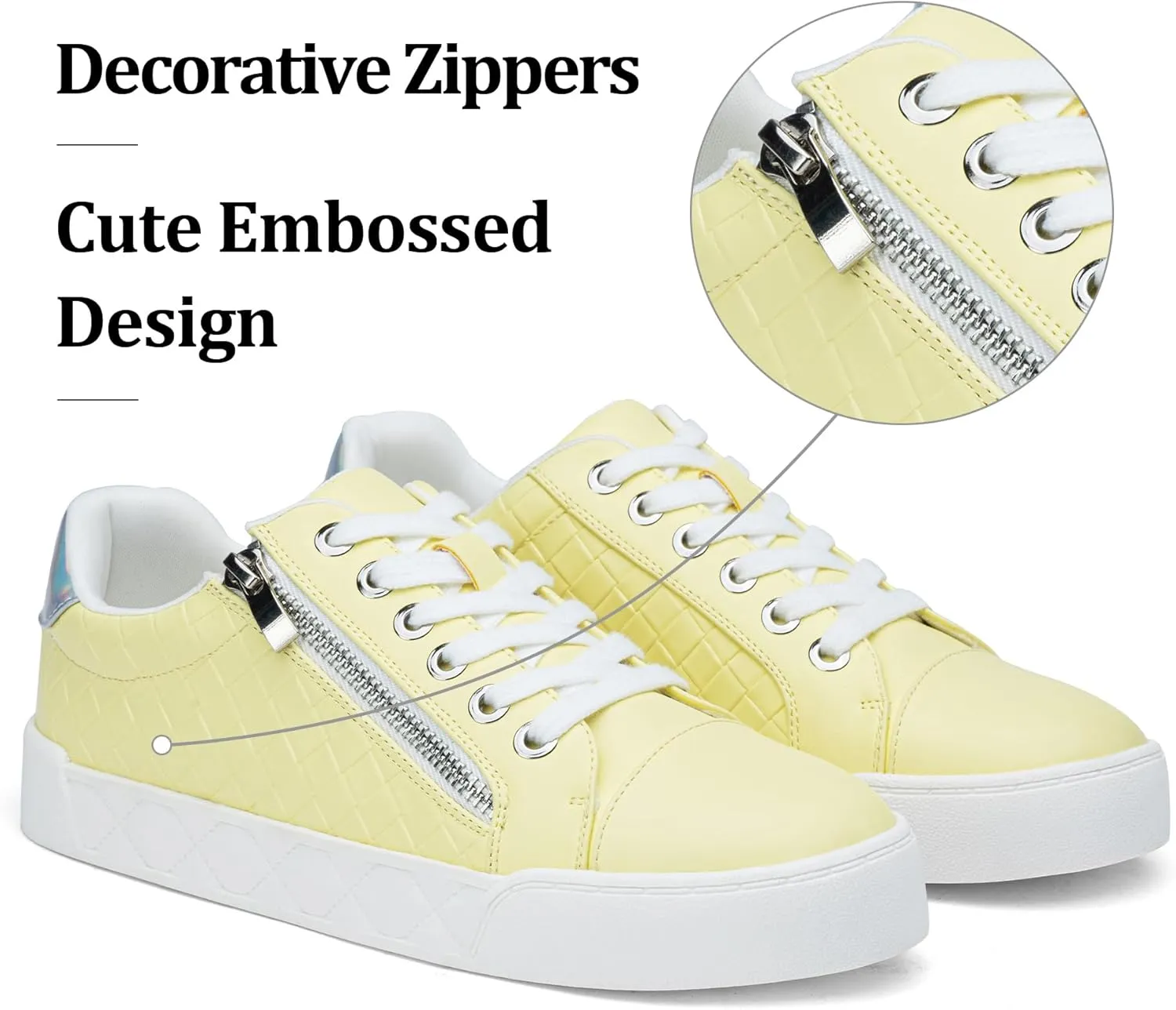 Jeossy Women's Flat Low Top Casual Fashion Sneakers Round Toe Shoes with Zipper