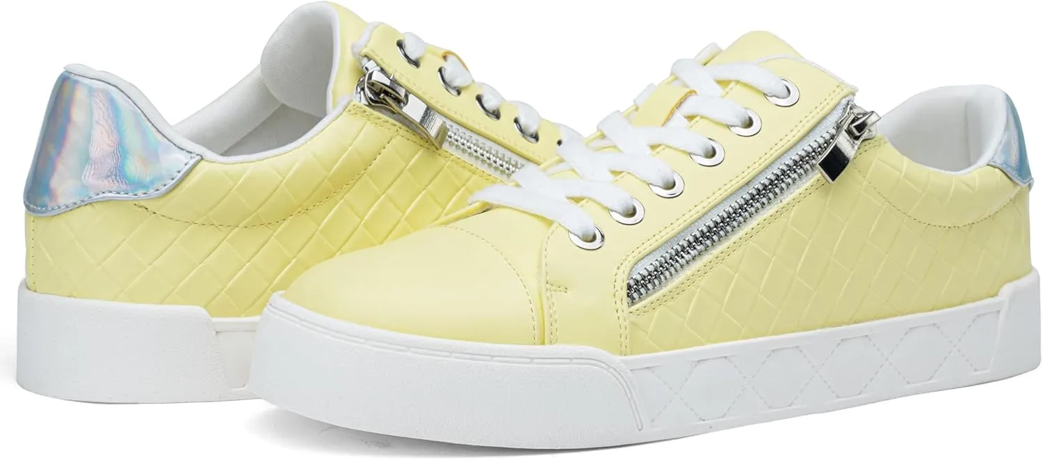 Jeossy Women's Flat Low Top Casual Fashion Sneakers Round Toe Shoes with Zipper