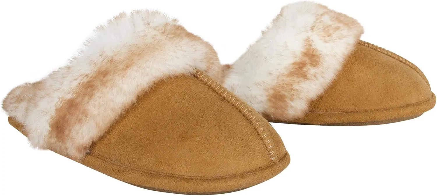 Jessica Simpson Women's Comfy Faux Fur House Slipper Slip-On Scuff Memory Foam Soft Plush Lining