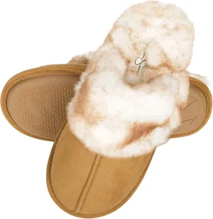 Jessica Simpson Women's Comfy Faux Fur House Slipper Slip-On Scuff Memory Foam Soft Plush Lining