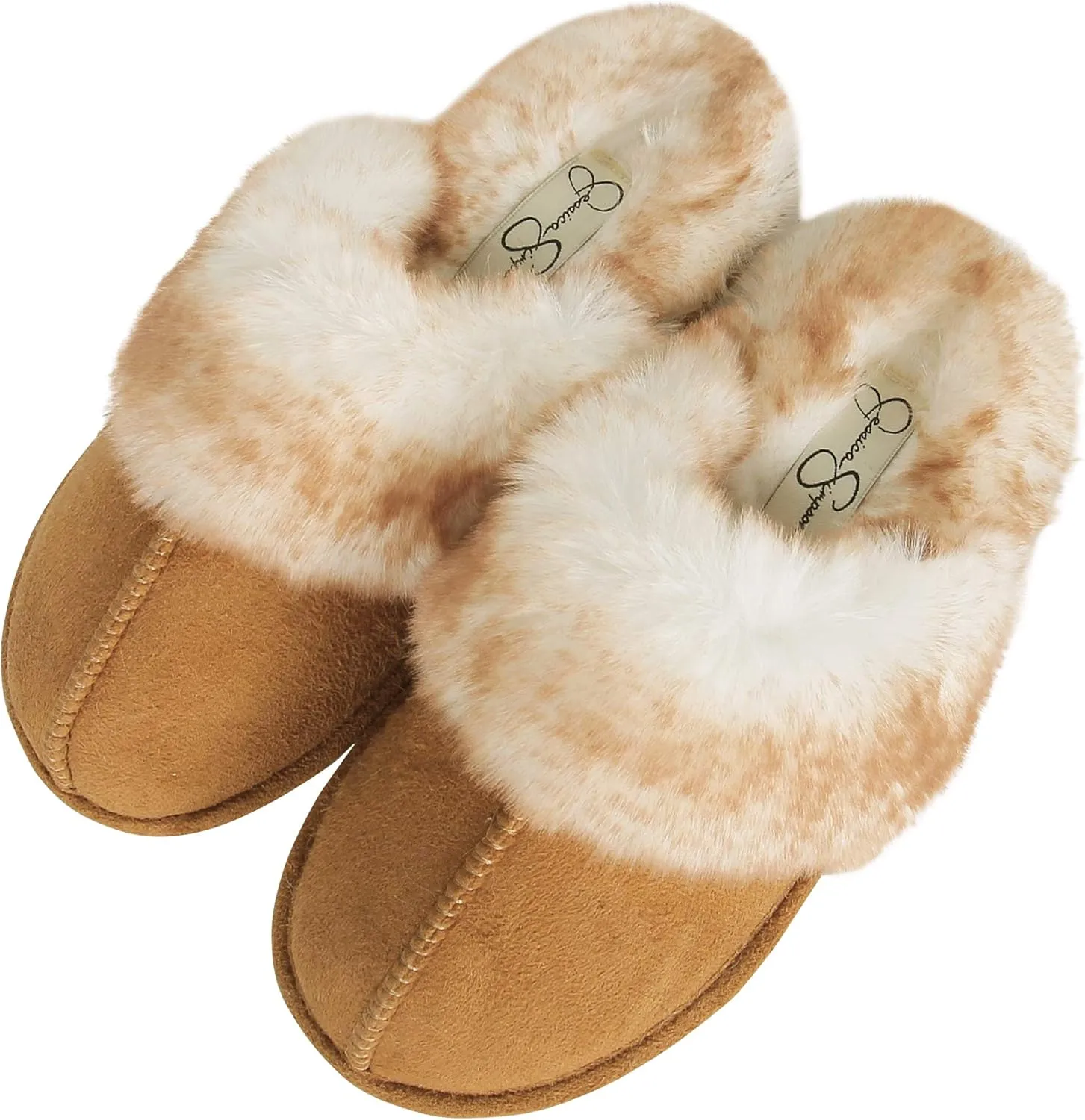 Jessica Simpson Women's Comfy Faux Fur House Slipper Slip-On Scuff Memory Foam Soft Plush Lining