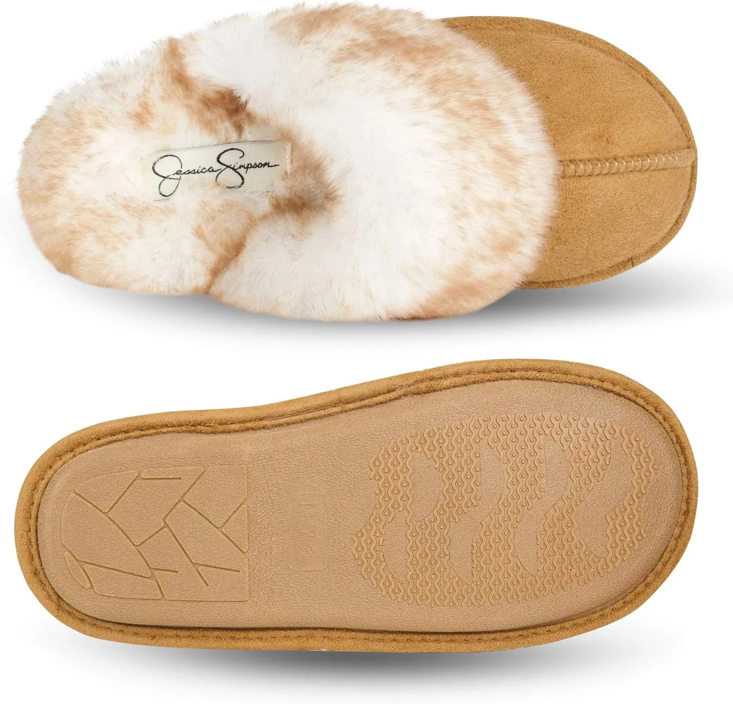 Jessica Simpson Women's Comfy Faux Fur House Slipper Slip-On Scuff Memory Foam Soft Plush Lining